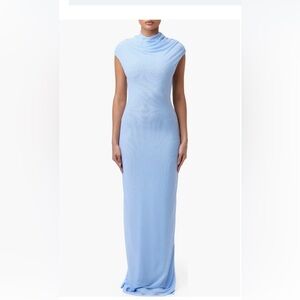 Naked Wardrobe Drapey Mesh Maxi Cocktail Dress in Light Blue